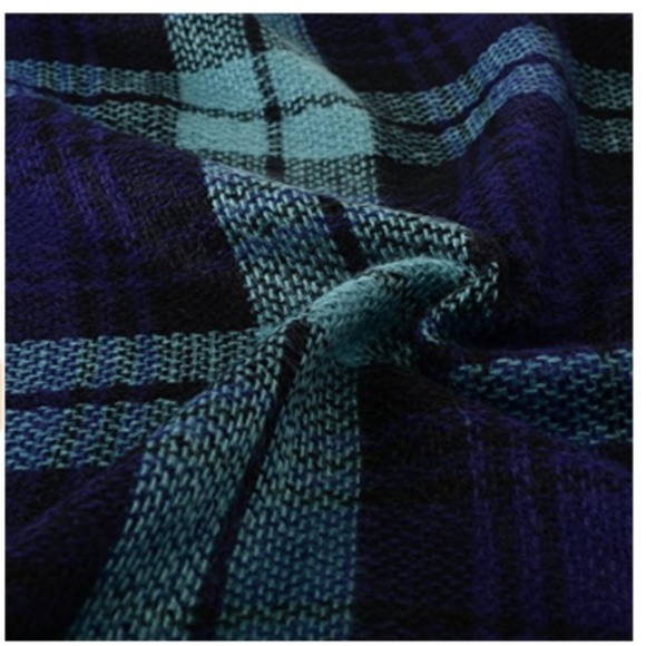 Fall Color Navy Tartan Blanket Scarf Wrap Shawl - Picture 5 of 8